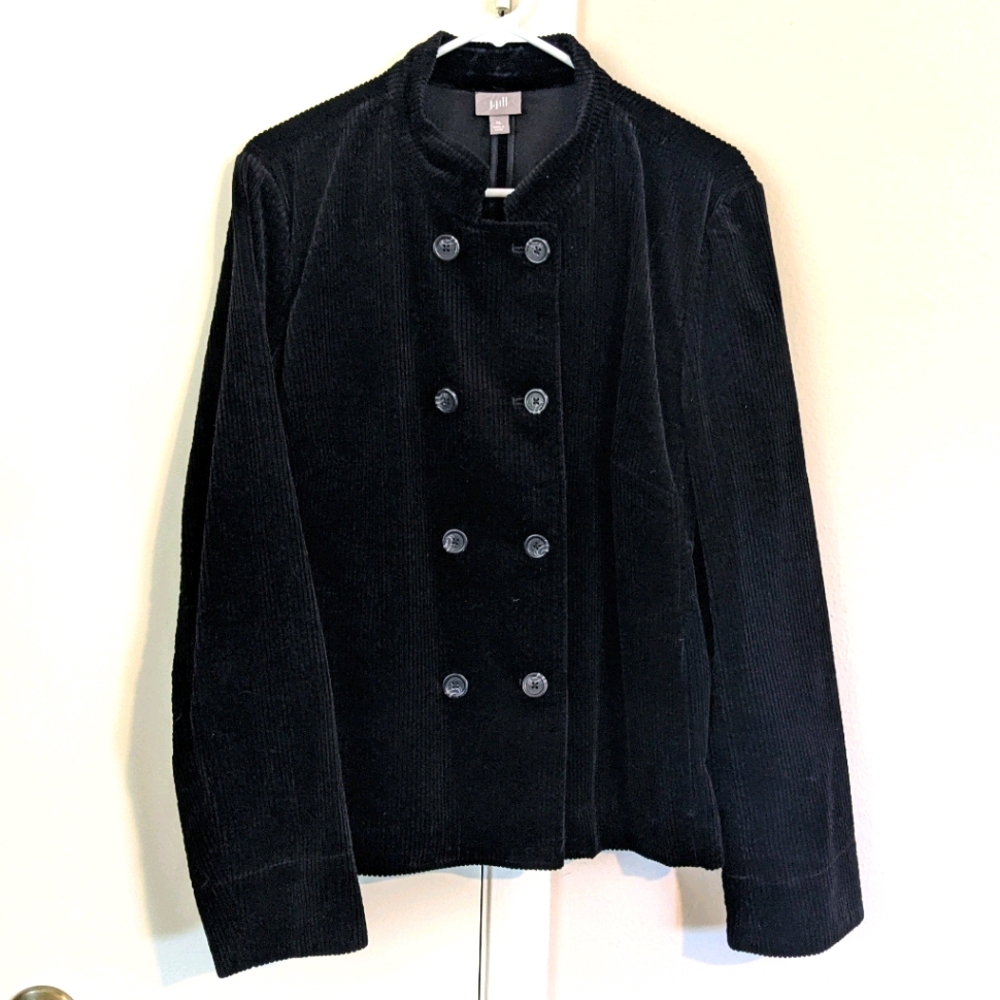 JJill Black Corduroy Coat w Velvet Low Collar